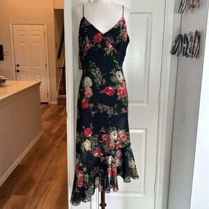 Y2k vintage asymmetrical floral rose print midi dress